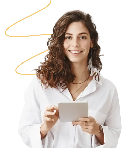 A freelancer holding a tablet