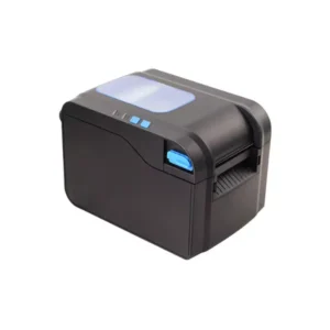 Xprinter XP-370B barcode printer paper loading and ports view